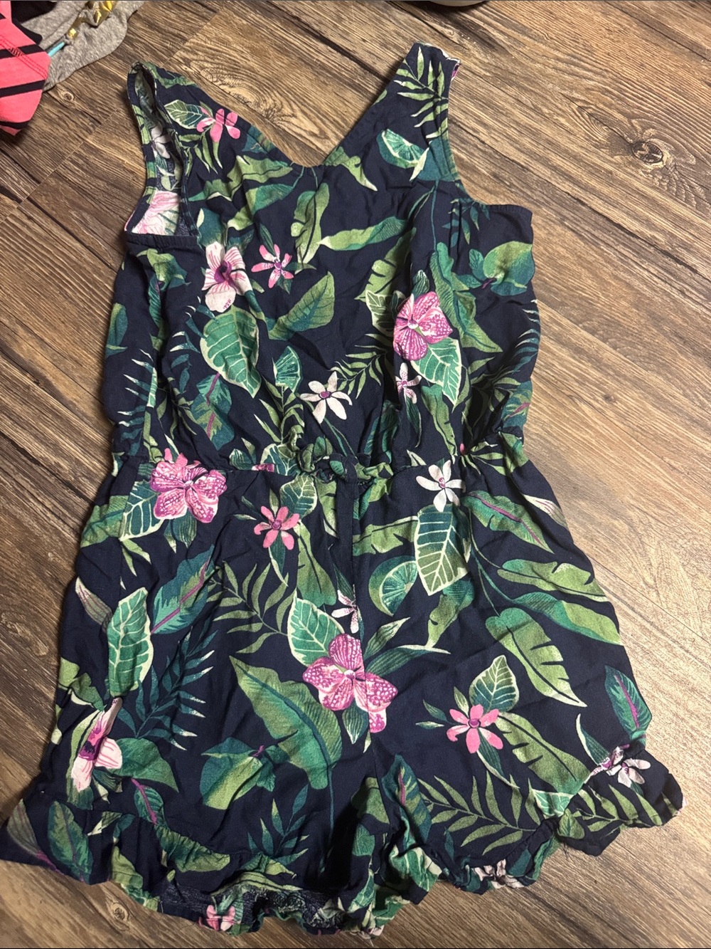 Old Navy Navy Floral Sleeveless Romper with Pink & Green Print